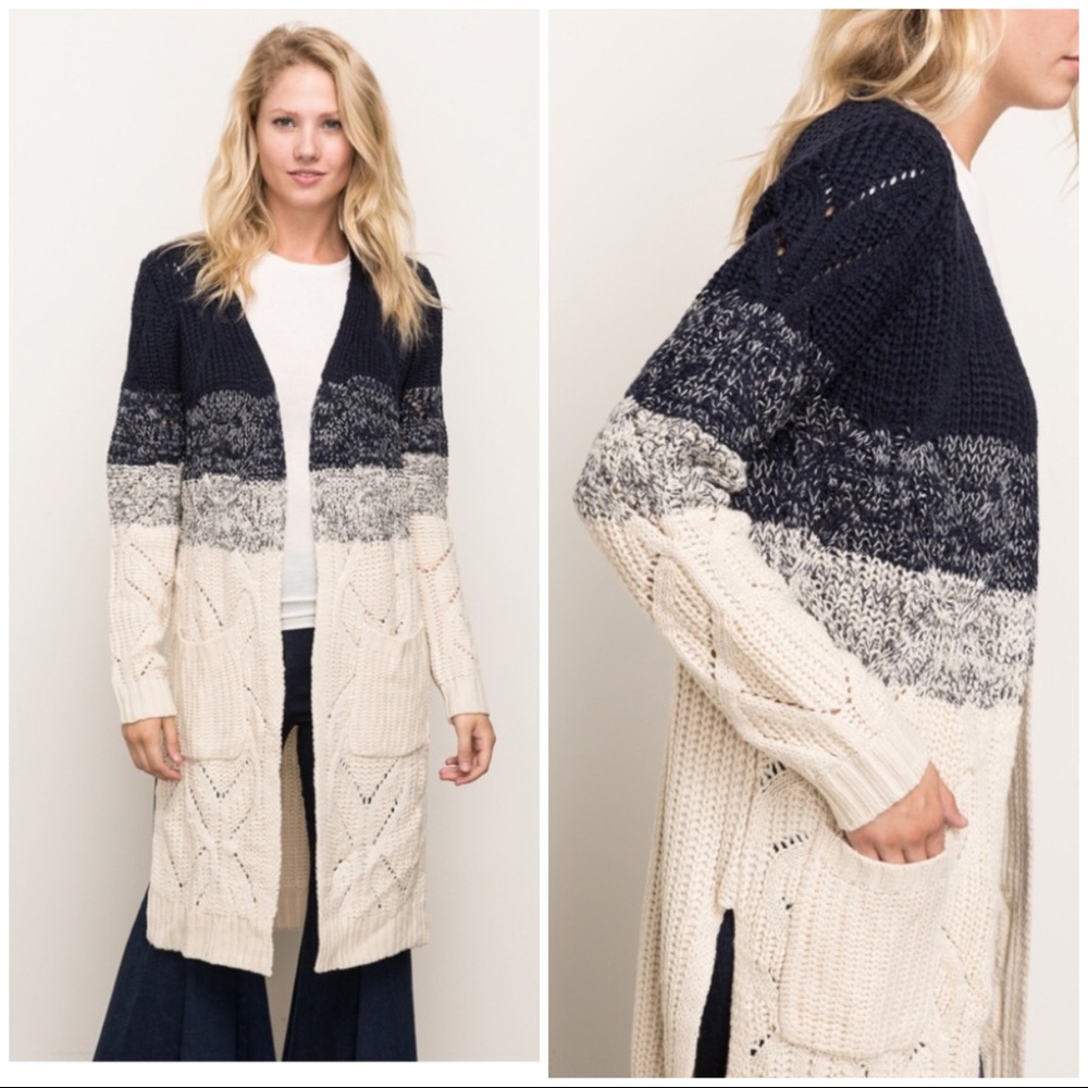 Color Block Long Cable Cardigan